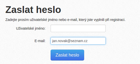 Formulář pro zaslání hesla