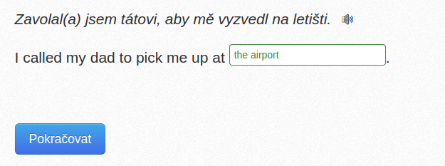 Zobrazení otázky v gramatickém drilu