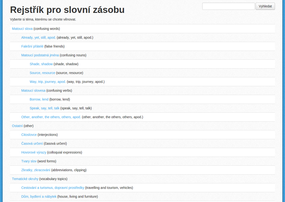 Rejstřík pro slovní zásobu