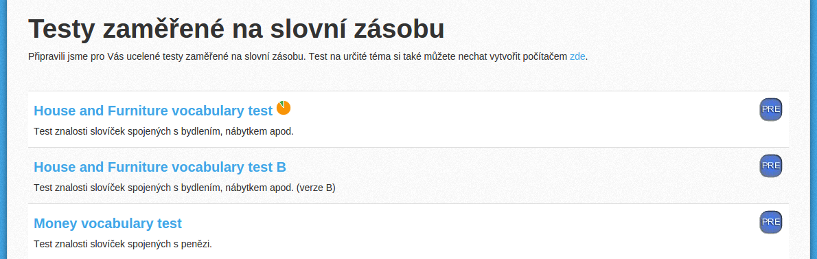 Výpis testů zaměřených na gramatiku