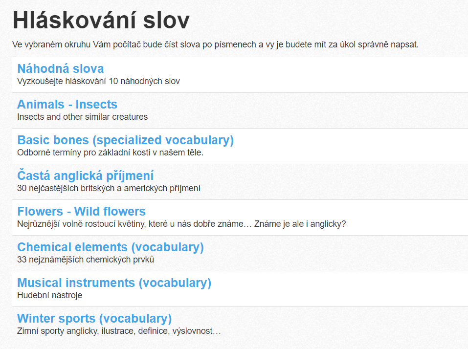 Výběr hláskování slov