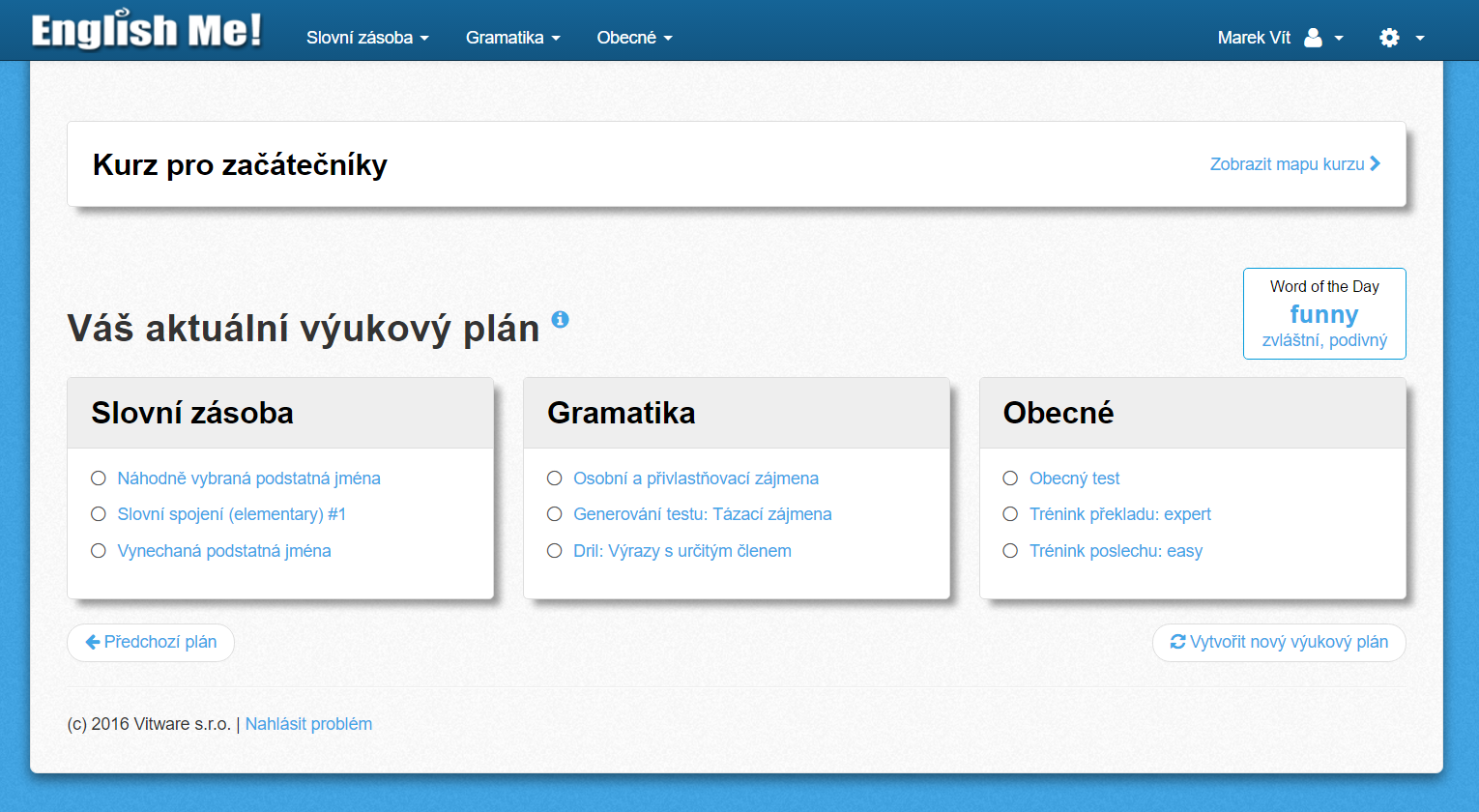 Úvodní obrazovka English Me